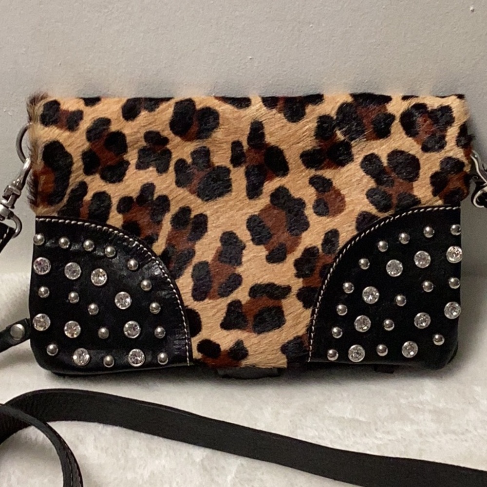American West Leopard Print Studded Crossbody Bag